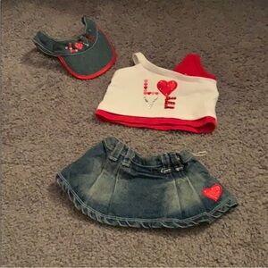 Build a bear Love Outfit with Denim Skirt and Cap